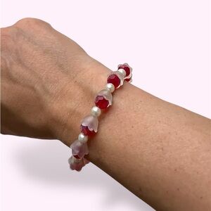 Elegant Red and White Recycled Beaded Bracelet
